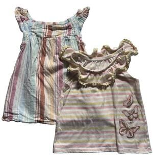 Girls 3T Carter’s Children’s Place Tops Pastel Striped Butterfly 2 Pc Lot